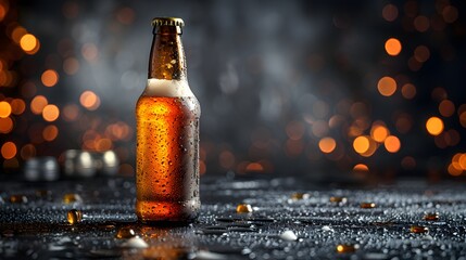 bottle of beer, the background is black-brown, retro
