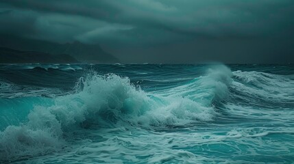 The waves of the ocean during the storm, turquoise color of the water, professional nature photo