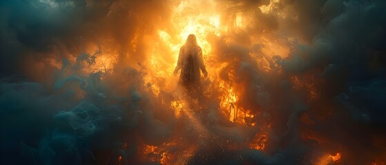 God descending from heaven. Concept Religious Art, Celestial Realm, Divine Intervention, Spiritual Imagery, Deities and Angels - obrazy, fototapety, plakaty