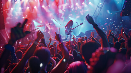 Rock Concert Crowd Excitement, Guitarist on Stage 