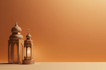 Eid mubarak and ramadan kareem greetings with islamic lantern and mosque. Eid al fitr background