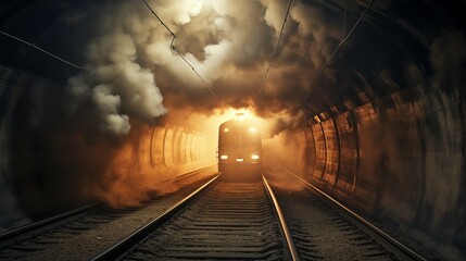 The subway was covered in smoke and flames. Create chaos and trigger urgent evacuation measures for passenger safety and emergency response.
