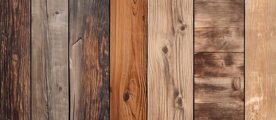 Close-up view of a wooden wall showing various shades and colors of wood panels and textures
