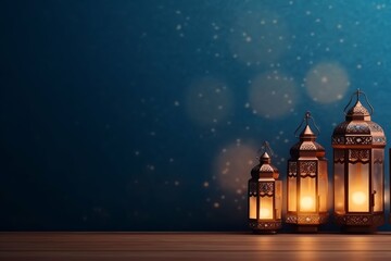 Fototapeta premium Eid mubarak and ramadan kareem greetings with islamic lantern and mosque. Eid al fitr background