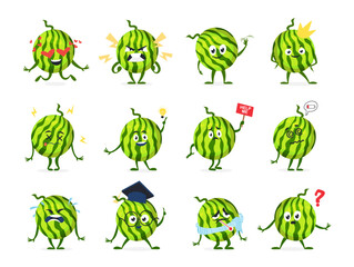 Watermelon funny character childish emoticon set isometric vector illustration