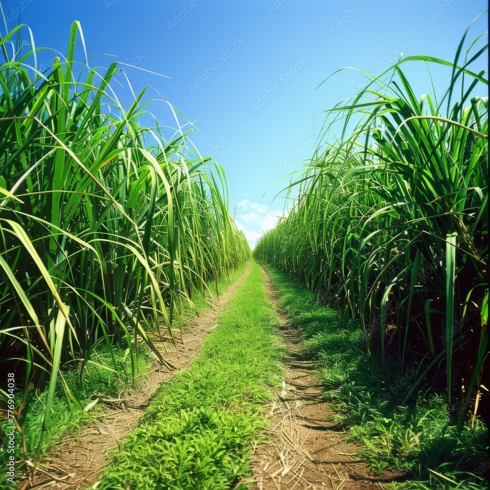 Sticker Peaceful Pathway Through Lush Green Fields in Countryside Landscape