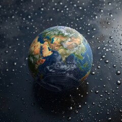 Planetary Perspective:Captivating Globe Amidst Atmospheric Droplets Showcasing Earth's Resilience and Global Interconnectedness