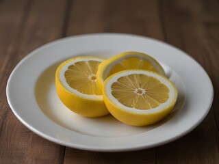 Fresh lemon slices on a white plate