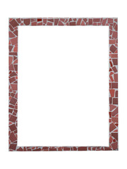 Mosaic square vertical frame laid with terracotta glazed ceramic beaten tiles with copyspace is...