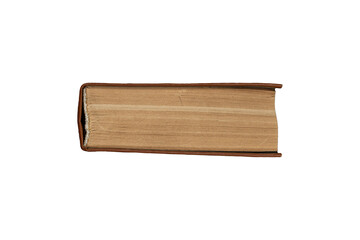 Old, aged, vintage book isolated on transparent background, side view.