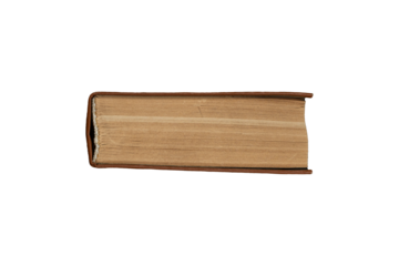 Old, aged, vintage book isolated on transparent background, side view.