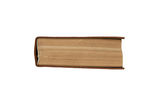 Old, aged, vintage book isolated on transparent background, side view.