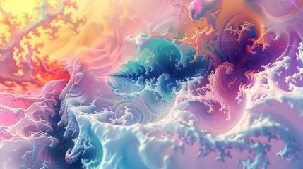 Poster Beautiful 3d fractal wallpaper background, abstract three-dimensional design, surreal landscape illustration, close-up view AI generated © Iqra