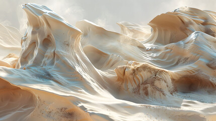 A scene where the wind shapes sand dunes into sculptures that tell the history of time. - obrazy, fototapety, plakaty