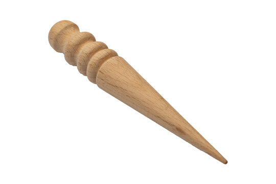 Light brown slicker cone shape solid beech wooden handle isolated on transparent background.