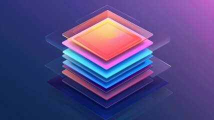 Stacked Transparent Geometric Shapes in Vivid Gradient Lighting Composition