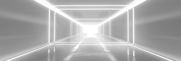 Vast Illuminated Architectural Corridor - Minimalist Futuristic Interior Geometric Design
