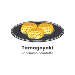Hand drawn vector illustration of Tamagoyaki or Japanese rolled omelette