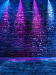 Vibrant Neon Spotlight Illuminating Grungy Brick Wall Abstract Stage Backdrop