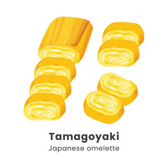 Hand drawn vector illustration of Tamagoyaki or Japanese rolled omelette