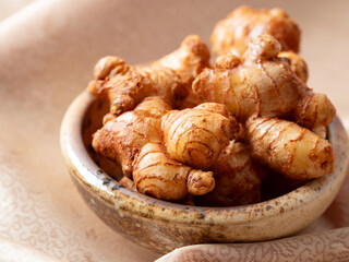 fresh ginger in a bowl