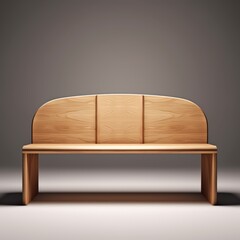 An empty wooden bench on a minimal background