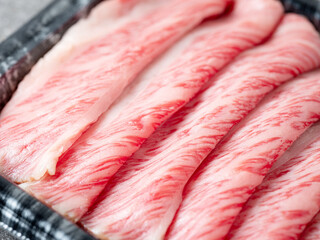Thinly sliced raw meat, fresh beef	