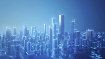 A striking azure backdrop frames the virtual simulation of a city's digital twin, essential for urban planning strategies.