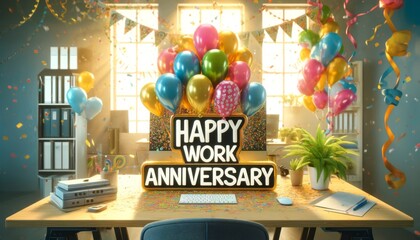 Naklejka premium Celebratory Office Space with Balloons for Work Anniversary