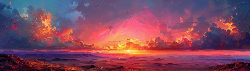 Australian Outback Sunset, acrylic landscape, rugged terrain and vibrant skies , sci-fi tone