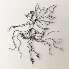 One-Line Fairy Drawing, Minimalist Wire Art Style