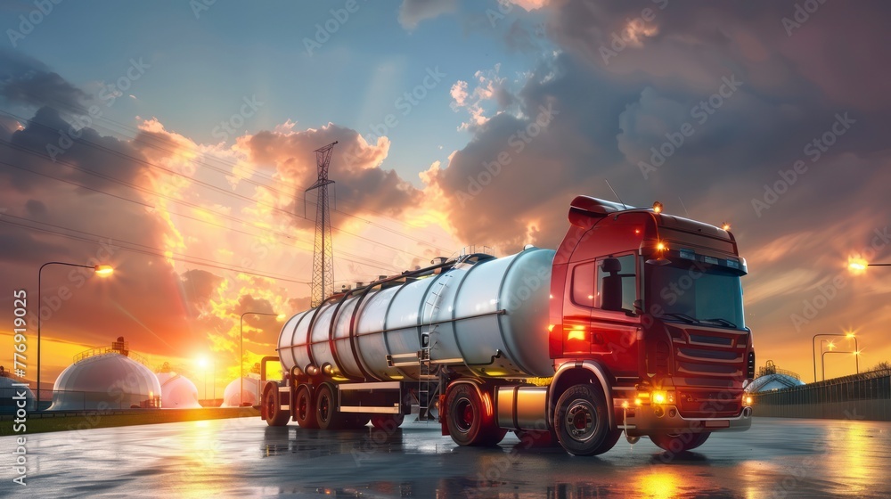 Wall mural pioneering the transportation of natural gas with specialized trucks and tanks