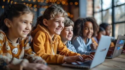 Fototapeta premium A shot of the laptop screen, showing the educational content happy students are learning on