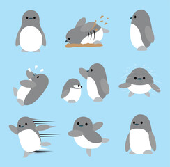 Little Penguin Cute Set Chibi Cartoon Character Vector