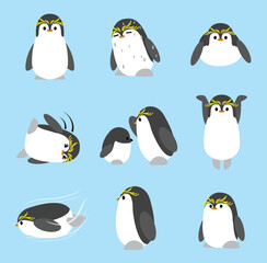 Royal Penguin Cute Set Chibi Cartoon Character Vector