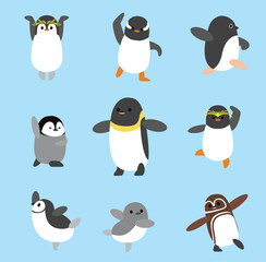 Penguin Cute Chibi Cartoon Ballet Dance Set Character Vector