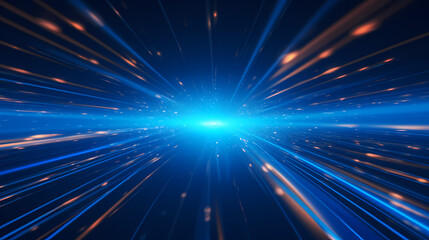 Fototapeta premium Blue dot line radial convergence technology spatial sense speed sense background