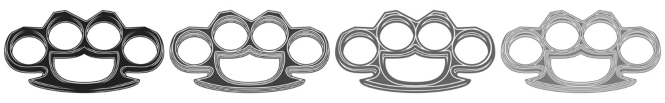 Set glossy Brass knuckles metallic icon. iron knuckle weapon vector illustration 