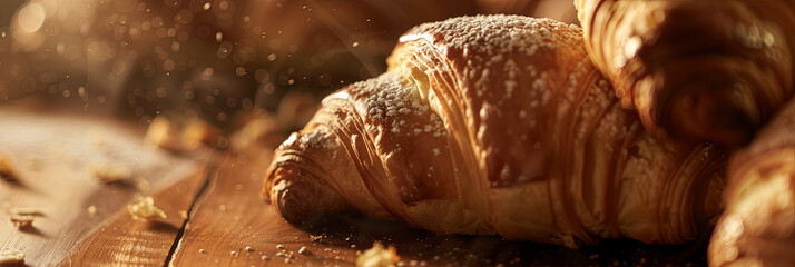 close up of freshly baked croissants, generative AI