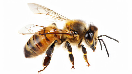 Honey bee walking isolated on white background