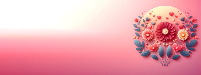 Mother's Day, Valentine, love flowers on a gradient pink background