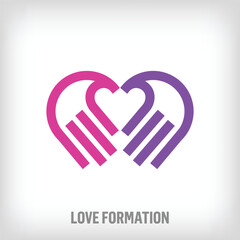 Heart formation design logo from creative hands. Uniquely designed colors. Vector social awareness with health.