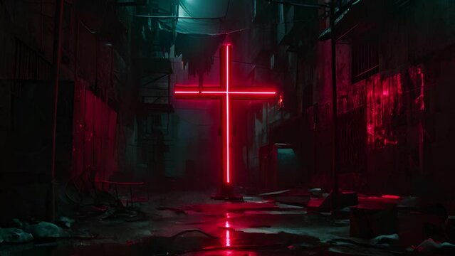 The glowing cross, last hope in a dystopian world, stark and powerful imagery