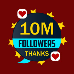 10M followers celebaration post vector art with heart and stars