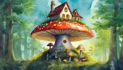 Fototapeta na wymiar House on top of a mushroom