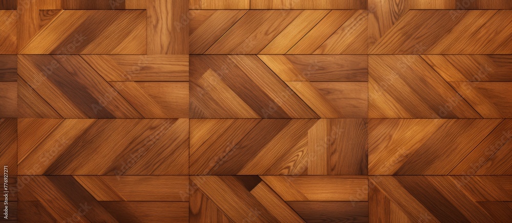 Poster detailed view of a wooden surface displaying a distinctive design of v-shaped patterns known as chev