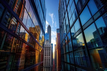 A modern office building in the skyline of Chicago