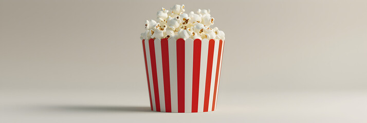 3d rendering of popcorn in a round box with red lines for advertising in the cinema and promotion, Popcorn bucket realistic pop corn container.

