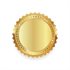 Realistic round shiny blank gold award badge vector illustration 