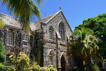 Beautiful old stone building in the capital of Mauritius Port Louis. Loreto convent school - obrazy, fototapety, plakaty